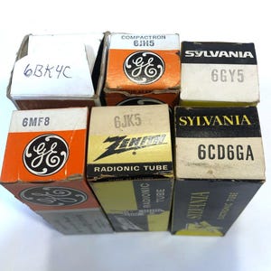 6 NOS Vintage Electron Vacuum Radio Amplifier Tubes in Boxes 6BK4C 6GY5 GE T190