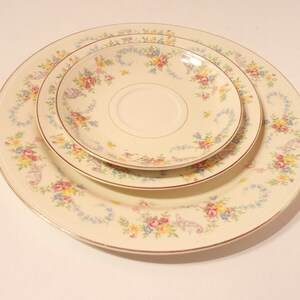 1908 Homer Laughlin SAUCER Eggshell Nautilus Rose vintage formal dinnerware dishes pink yellow roses floral gold trim free shipping
