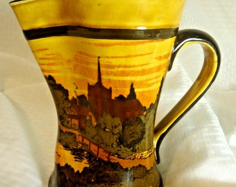 Vintage Royal Doulton Woodland Scene "Pinched" Pitcher Porcelain 7"