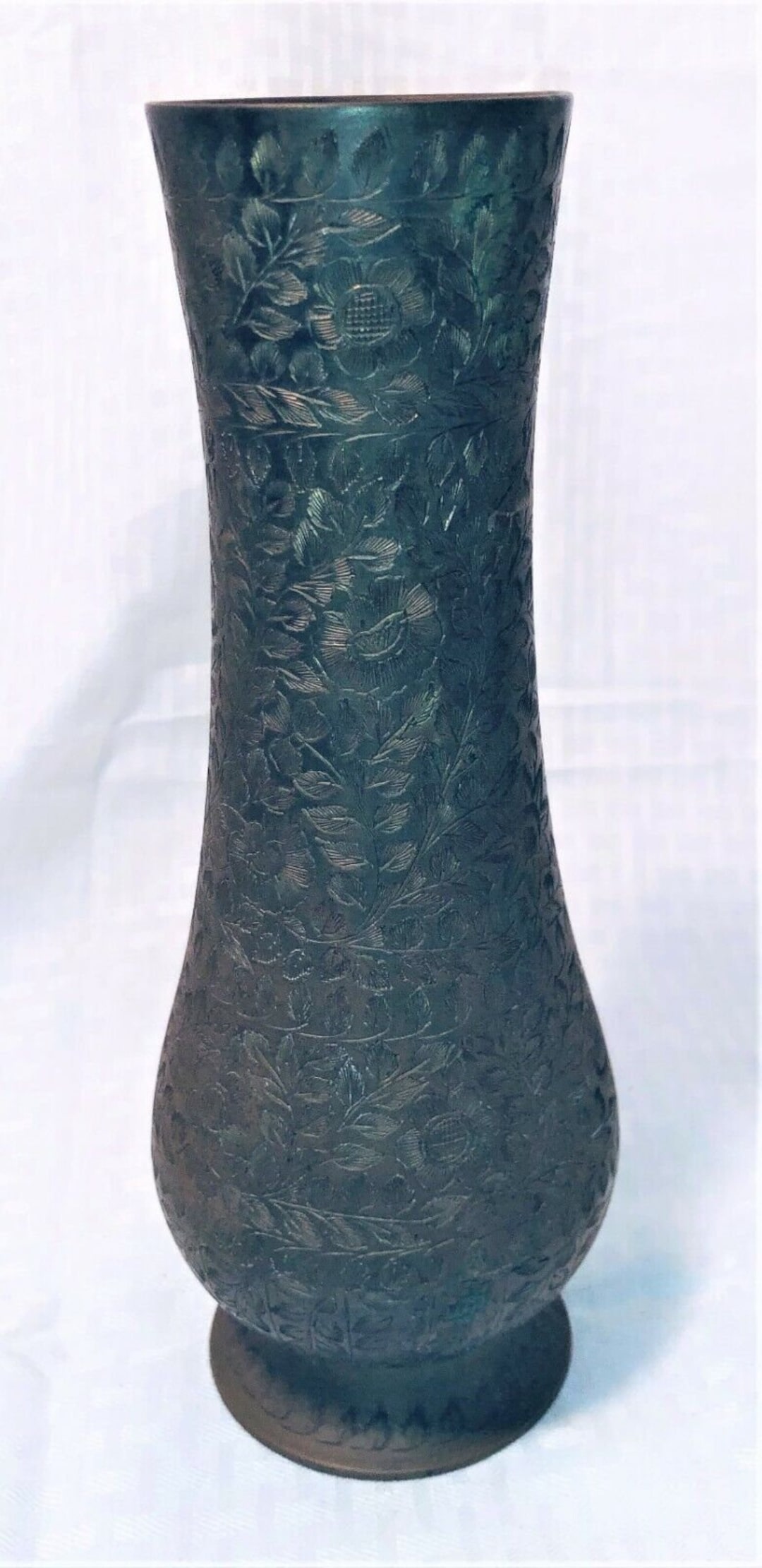 Vintage Solid Brass Vase 10 Etched Engraved India Copper Etsy