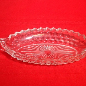 Vintage Fostoria American Pattern 12&quot; Handled Oval Relish Celery Dish Cubist