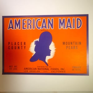 Vintage ORIGINAL Crate Label American Maid Mountain Pears