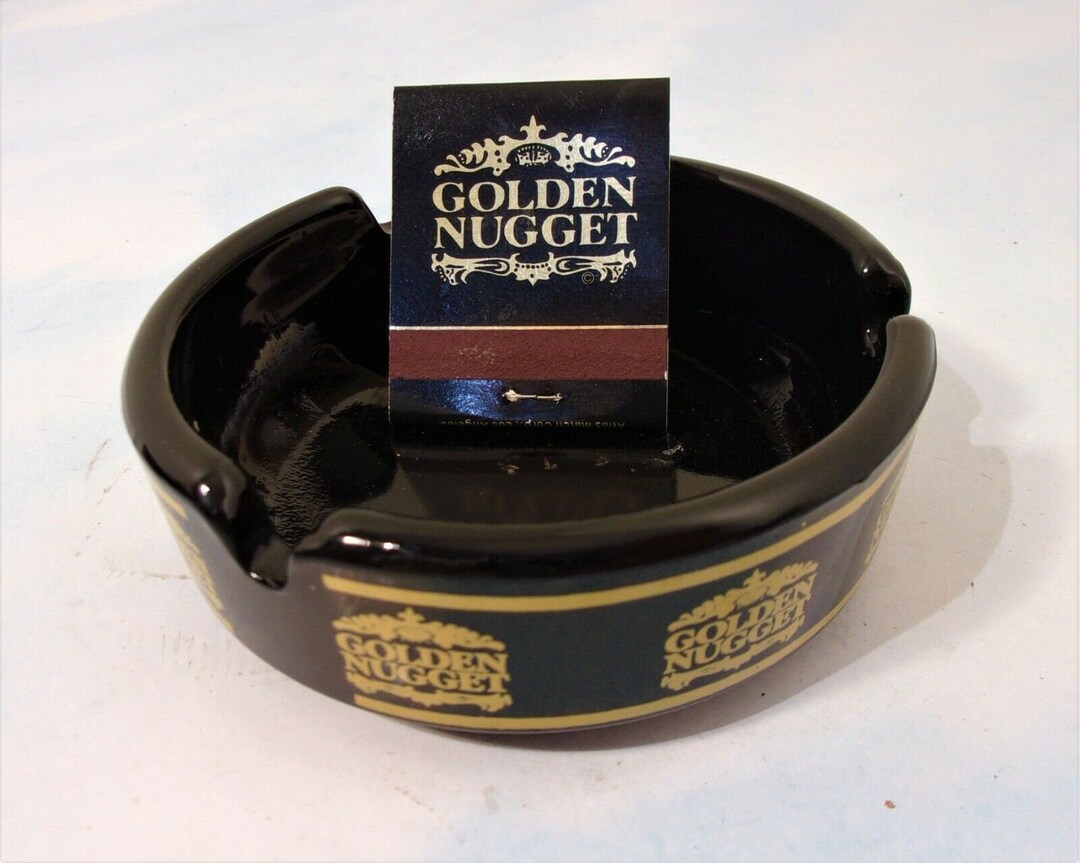 Vintage Casino Ashtray Golden Nugget Matchbook Black Glass Etsy