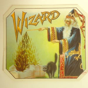 Vintage ORIGINAL Outer Cigar Box Label Wizard Cigars