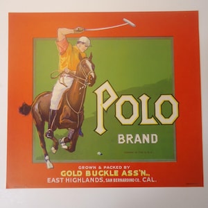 Vintage ORIGINAL Crate Label Polo Brand Citrus Orange Label San Bernardino