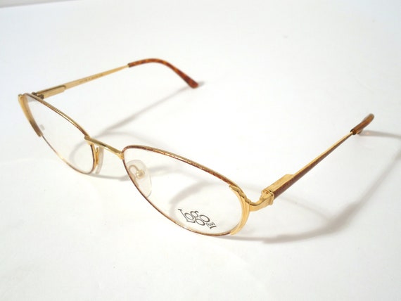 Logo Paris France Eyeglasses Frames Gold Amber 14… - image 2
