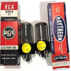 Raytheon RCA 6AX5 GT 6W4 Electron Radio Amplifier Vacuum Tubes TV7 Tested T258
