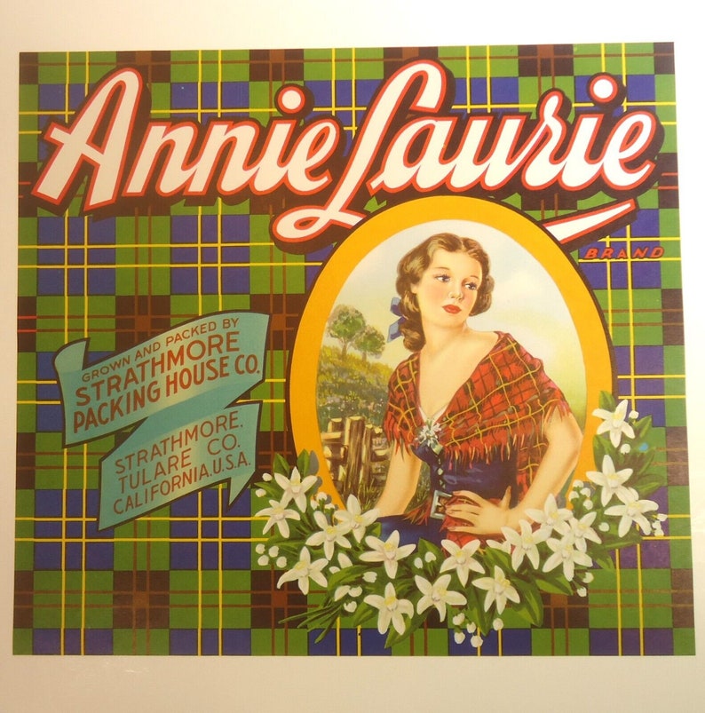 Vintage ORIGINAL Crate Label Annie Laurie Brand Strathmore Tulare Etsy