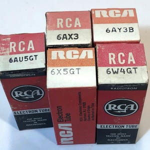 5 RCA Electron Vacuum Radio Amplifier Tubes in Boxes 6W4GT 6AX3 6AU5GT T188