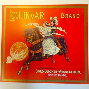 Vintage ORIGINAL Crate Label Lochinvar Brand Sunkist Oranges Knight on Horse