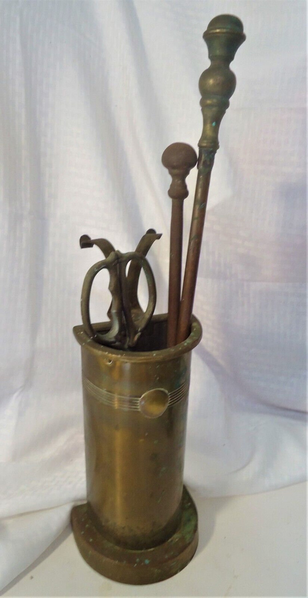 Antique Copper Coal Fireplace Tool Set Tongs Pokers Art Deco Etsy