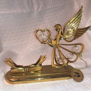 Mascot Austrian Crystal 24k Gold Plate Angel Business Card Holder
