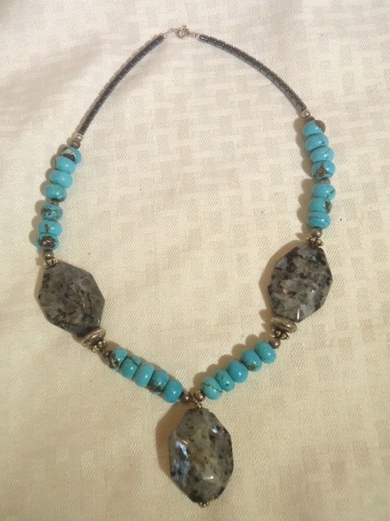 Vintage Chunky Turquoise and Silver Necklace Sedon
