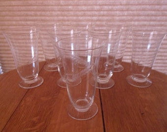 8 Libbey Rock Sharpe Etched Glass Footed Tumblers Glasses Wheat Pattern