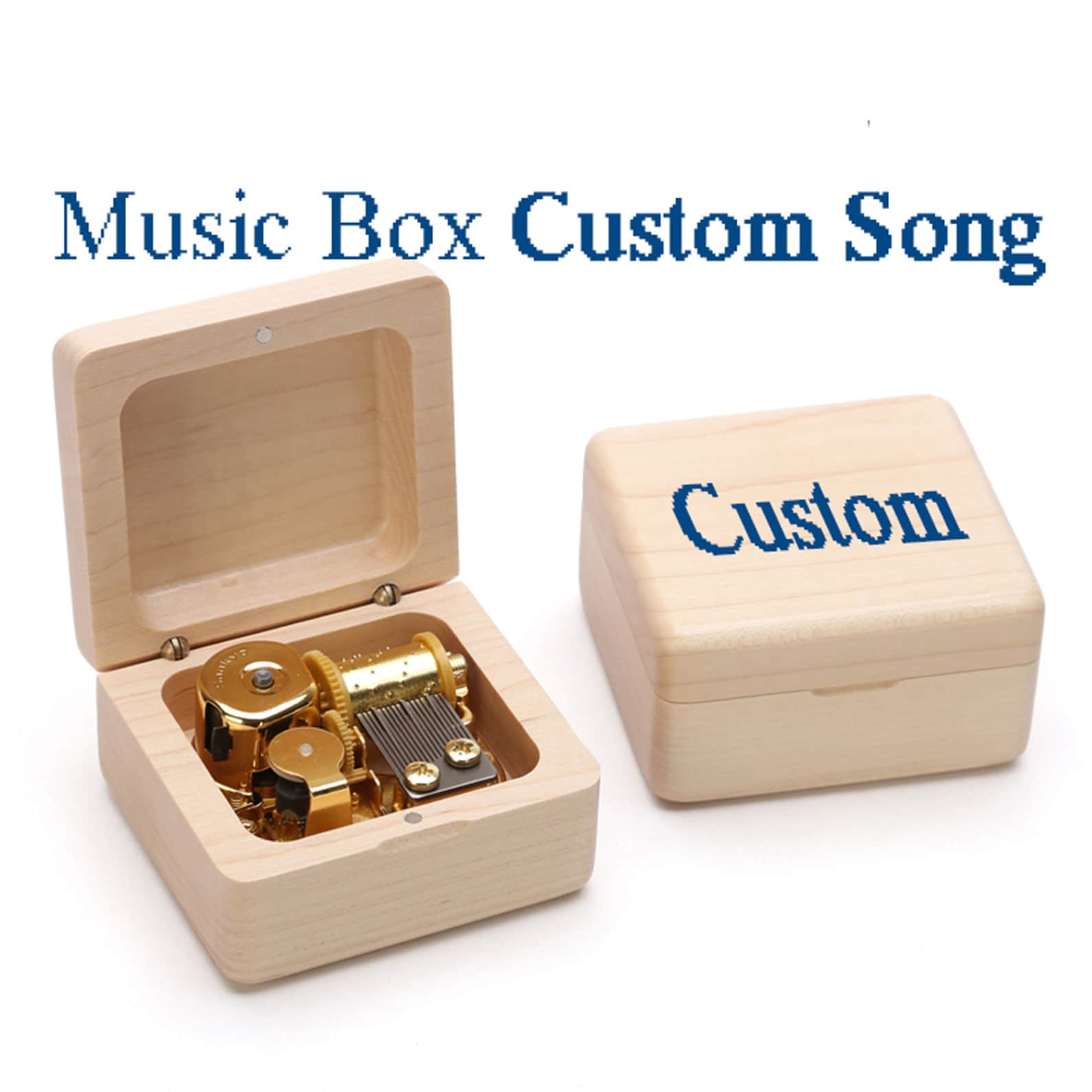 Custom Wooden Music Box Square Music Box Custom Song DIY Etsy