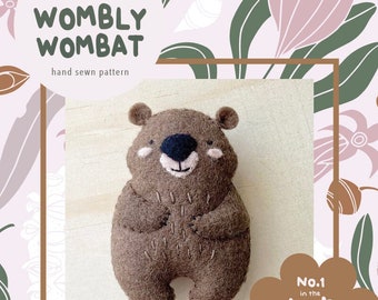 Wombly Wombat PDF pattern, a hand sewn wool felt ornament/ toy, Bush Buddy Series No. 1