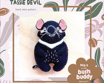 Patron PDF Tess Tassie Devil, ornement/jouet en feutre de laine cousu main, série Bush Buddy n° 4