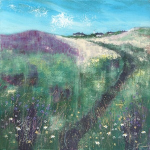 Summer&#39;s Finale - West Kirby Beach - Wirral - Summer flowers - Limited Edition Giclee Print - Beach - Coast - Coastal Path - Nature