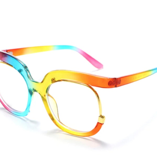 Rainbow Multi-Colored Round Non-Prescription Eyeglasses