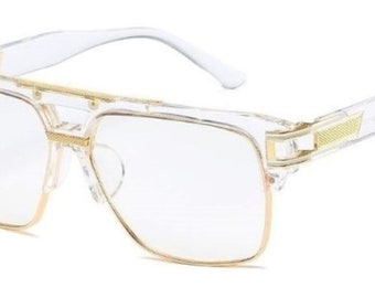 Klassische Luxus verspiegelte Retro klare Linse mit Weiß und Goldbrille