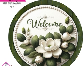 Welkom magnoliabloesems bloemen welkomstbord digitaal ontwerp png ALLEEN downloaden voordeurdecor digitaal bord