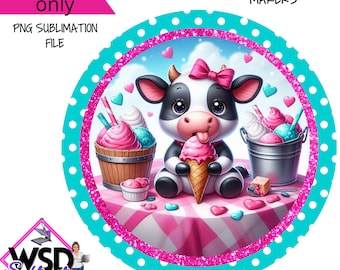 Blauwe en roze ijskoe-Valentijn koe op boerderij pNG digitaal bestand krans teken Instant Download digitaal teken