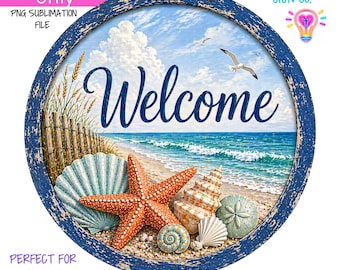 Welkom zee nautische zomersublimatie - ronde krans tekenontwerp - digitale download - zomer digitaal PNG-bord