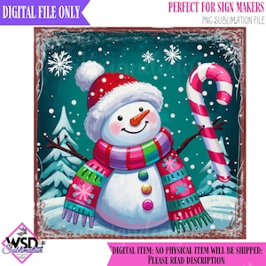 Sublimation Digital Wreath Design |Fun Winter snowman Scene Digital wreath sign- Digital Design PNG Download ONLY