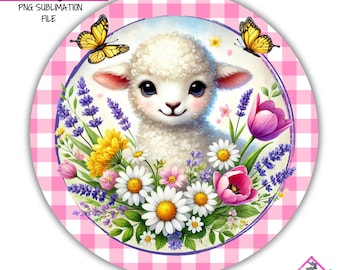 Lam in lentebloemen Pasen digitale sublimatie krans teken ontwerp png ALLEEN downloaden voordeurdecoratie