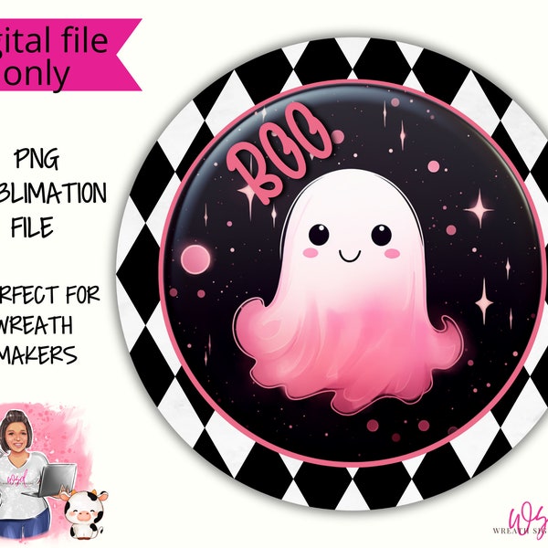 Boo Pink Halloween Ghost Wreath Sign Halloween Digital Design PNG Download ONLY Front Door Decor Digital Sign