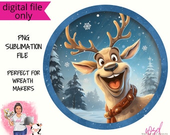 Happy Winter Reindeer Digitale krans teken- Digital Design PNG Download ALLEEN Front Door Decor Digital Sign