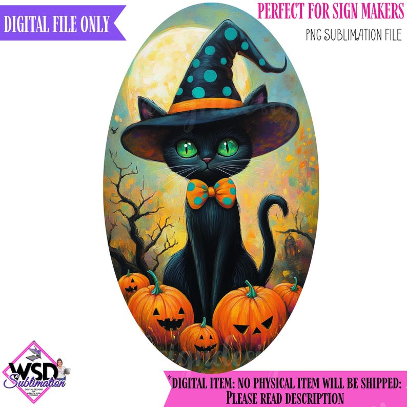 Digital Download| Halloween Black Cat Jack O Lantern Pumpkin Vertical ...