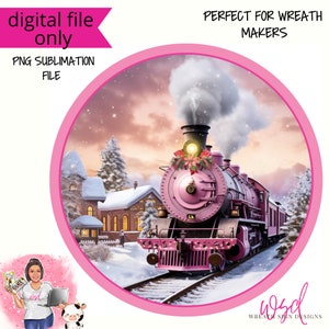 Pink Christmas Train Digital Design PNG Download ONLY Front Door Decor Digital Sign
