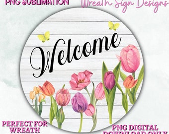 Welkom lentetulpenkransbord, png-bestand – digitaal ontwerp (digitale download)