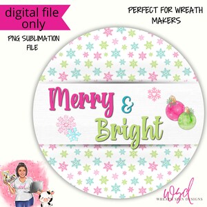 Merry & Bright Pink and Green Christmas Digital Design PNG Download ONLY Front Door Decor Digital Sign
