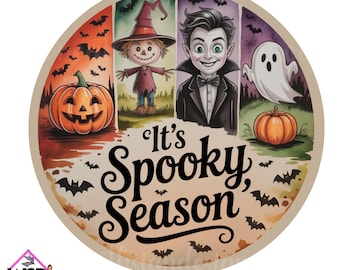 不気味な季節です。ゴースト、かかし、吸血鬼、ジャック・オー・ランタン、リース、サイン、ハロウィン、デジタルデザイン、PNG、ダウンロードのみ。デジタルサイン