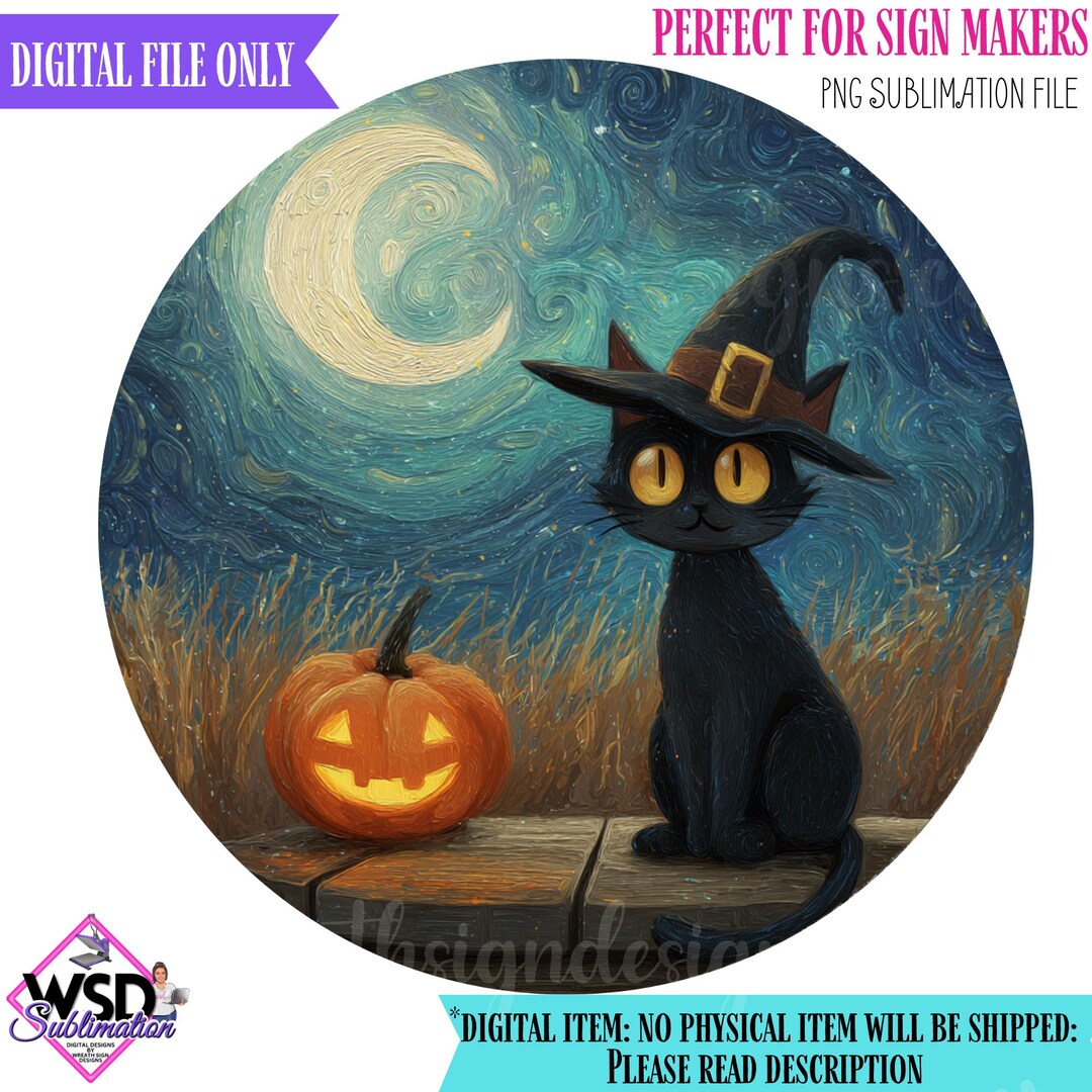 Halloween Digital Design | Black Cat and Jack O Lantern | Wreath ...