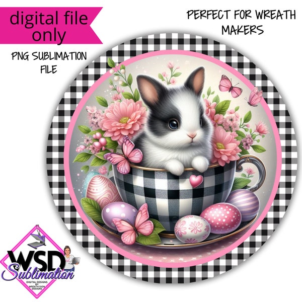 Easter Teacup Spring Bunny  Digital Design PNG Download ONLY Front Door Decor Digital Sign