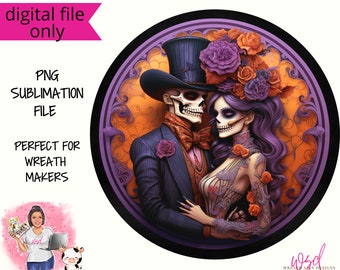 Kransbord Day of the Dead Couple, Halloween, png-ontwerp (digitale download)