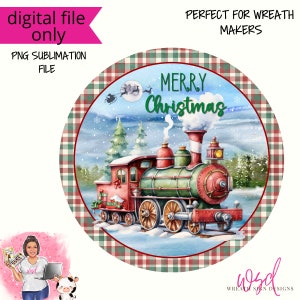 Merry Christmas Red and Green Christmas Train Digital Design PNG Download ONLY Front Door Decor Digital Sign