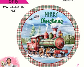 Merry Christmas Red and Green Christmas Train Digital Design PNG Download ONLY Front Door Decor Digital Sign