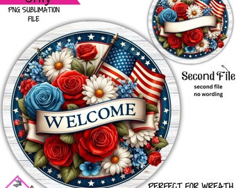 Patriottische welkom bloemen 4 juli Onafhankelijkheidsdag krans teken digitaal ontwerp PNG - ALLEEN digitale download - voordeur decor