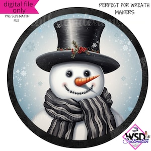 Sublimation Digital Wreath Design | Snowman in a Winter Scene Digital wreath sign- Digital Design PNG Download ONLY