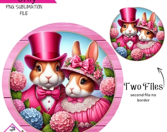 Pink Vintage Bunny Spring Easter Rabbits Welcome Sign  Digital Design PNG Download ONLY Front Door Decor Digital Sign