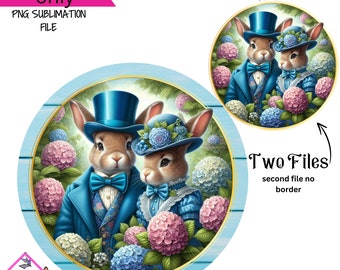 Blue Vintage Bunny Spring Easter Rabbits Welcome Sign  Digital Design PNG Download ONLY Front Door Decor Digital Sign