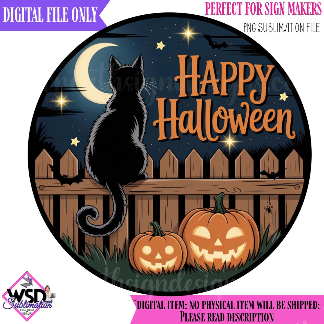 Halloween Digital Design | Black Cat and Jack O Lanterns | Wreath ...