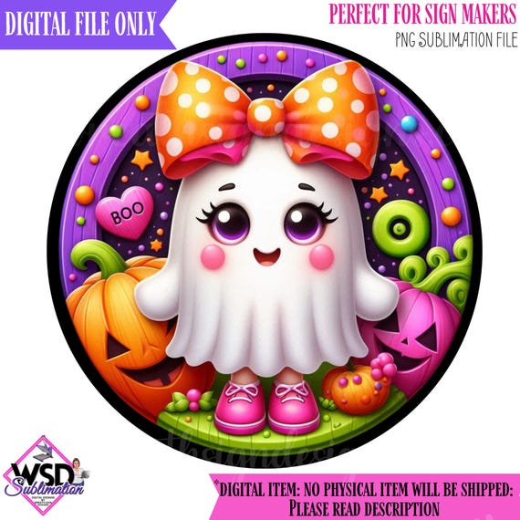 Boo Cute Halloween Ghost Wreath Sign Halloween Digital Design PNG Download ONLY Front Door Decor Digital Sign
