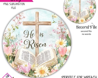 He is Risen Cross met bijbel Christelijk Pasen Digitale sublimatiekrans tekenontwerp png ALLEEN downloaden Decor