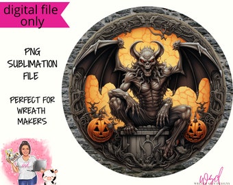 Halloween waterspuwer met Jack O Lanterns Halloween sublimatie krans teken digitaal ontwerp, png ALLEEN downloaden voordeur decor digitaal bord