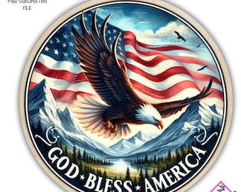 God zegene Amerika patriottische adelaar met Amerikaanse vlag 4 juli bloemen krans teken digitale digitale download ALLEEN-voordeurdecor